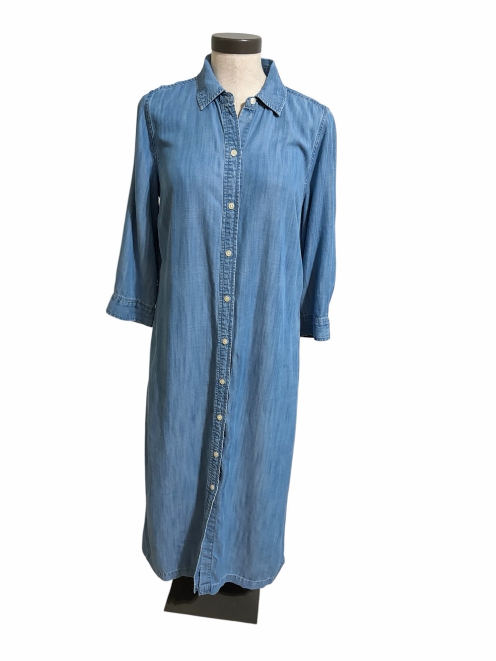 Talbots Light Blue Denim Chambray Maxi Shirt Dress Western Country Festival 10